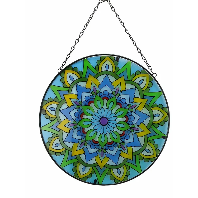 Flowers Round Wall Hanging Stained Glass Suncatchers Kits With Chain  1