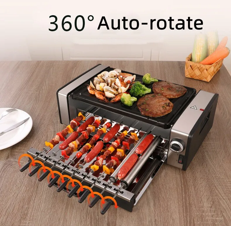 Nonstick Smokeless Bbq 360 Autorotate Portable Electric Grill