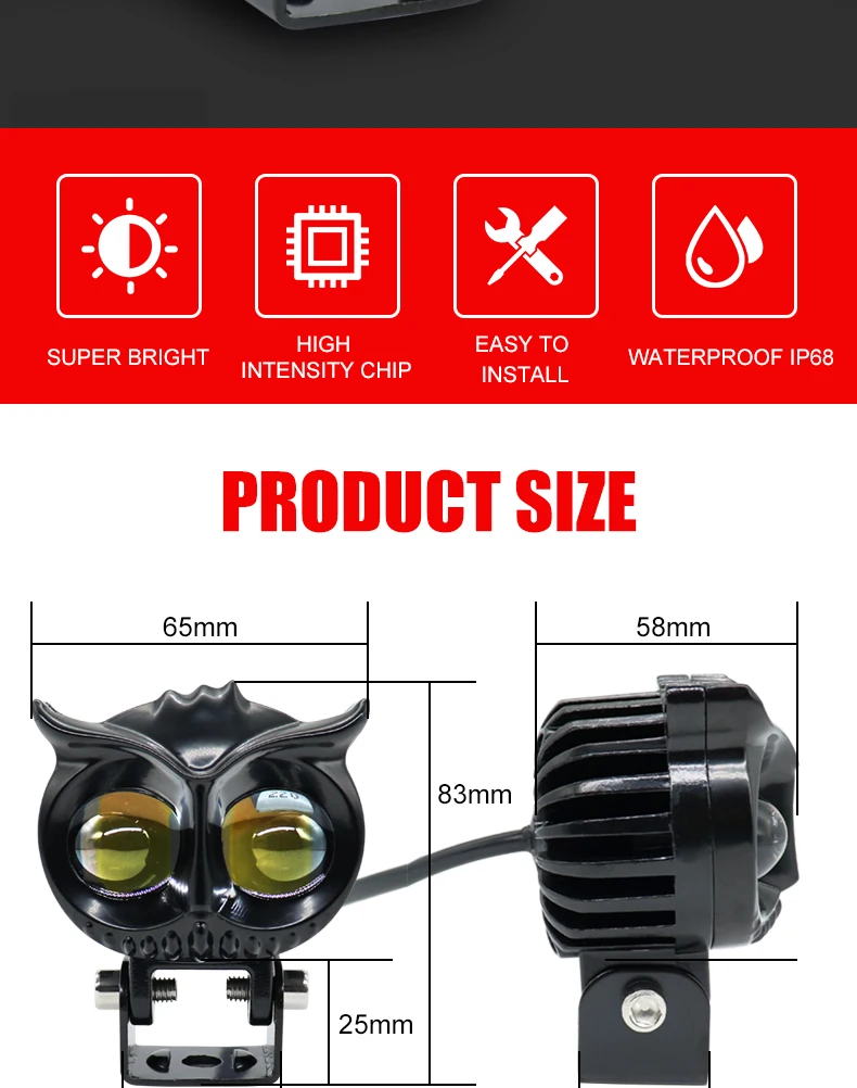 Fdn New Motor Accessories Owl Design High Low Beam Motor Headlights