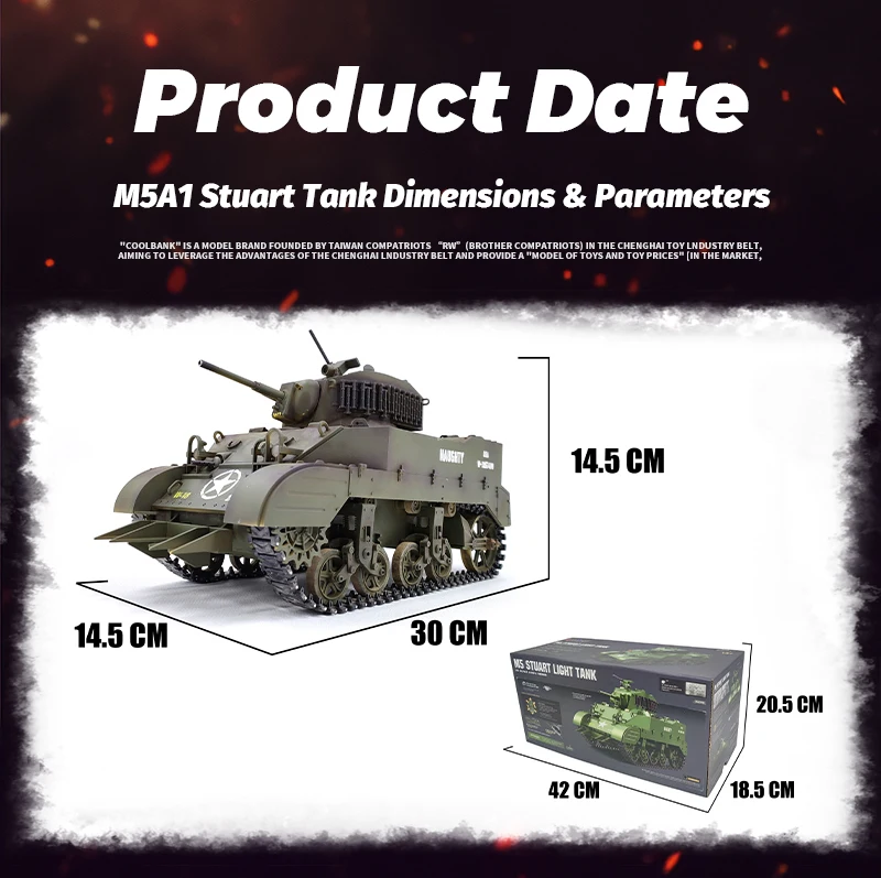 COOLBANK G2080 RC Tank - 1/16 Scale 2.4ghz U.S. M5A1 Stuart