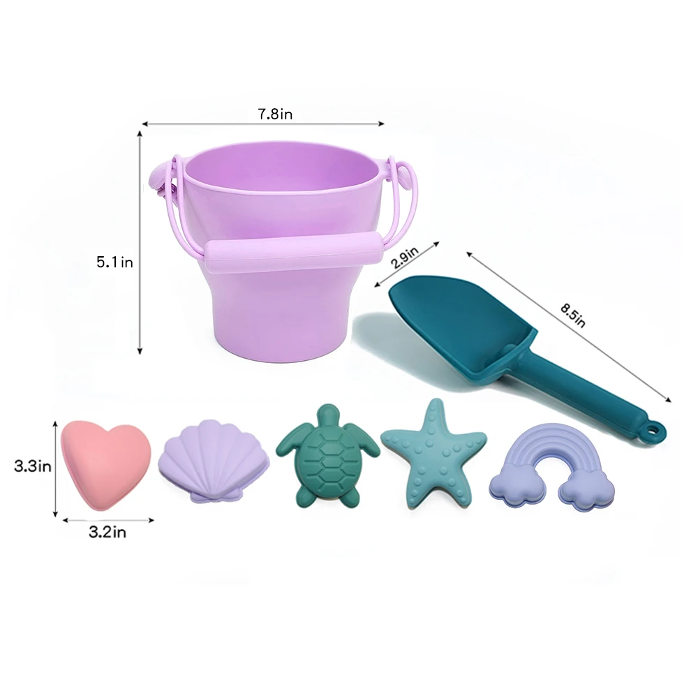 New Design Custom Logo Summer Sand Bucket Beach Baby Toys Set Eco Soft Silicone Game Play for Kids DIY  Wholesale