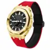 Sandblast Gold Case + Carbon Fiber Buckle Red Nylon Strap