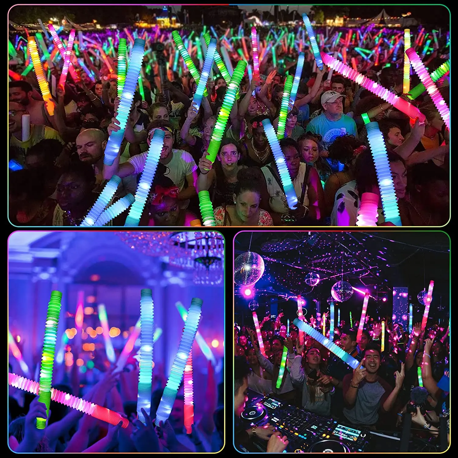 Pt128 Light Up Pop Fidget Tubes Kids Sensory Toys Led Glow In The Dark