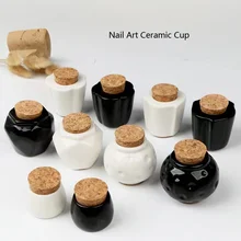 New Ceramics Nail Cup Acrylic Powder Liquid Brush Dappen Bowl Holder Container Equipment Nail Salon Tool With Wood Lid