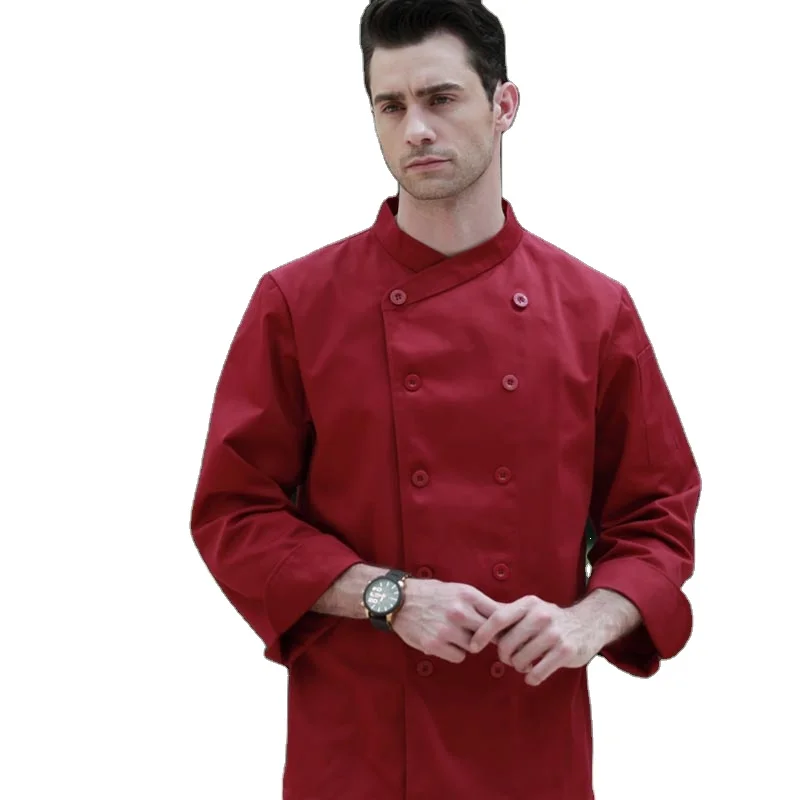 Chef Jacket Button Closure Front Pocket Long Sleeves Stand Collar Cooking Clothes Catering Kitchen Chef Uniform Custom