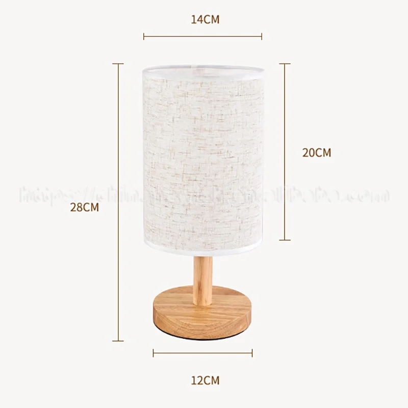 Wooden Base Fabric Shade Simplicity Design Linen Round Table Lamp Light for Reading Room Bedside Living Room