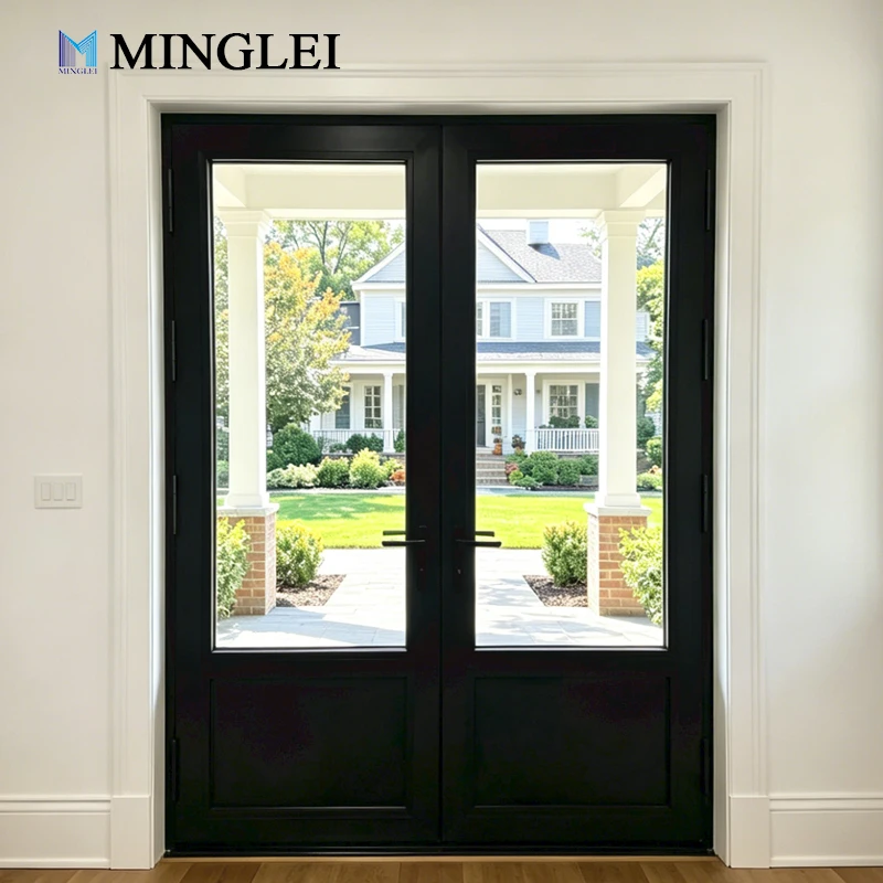 NFRC Certified Aluminum Inward Entry Door Double Tempered Glass Energy Saving Thermal Insulation Exterior Entrance Door