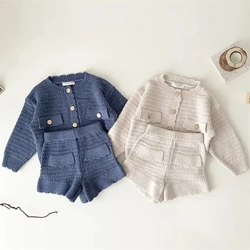 2023 Baby Boys Girls Clothing Sets Fall Winter solid Sweater + shorts Infant Boys Knit Tracksuits Toddler  Suit Pants Set