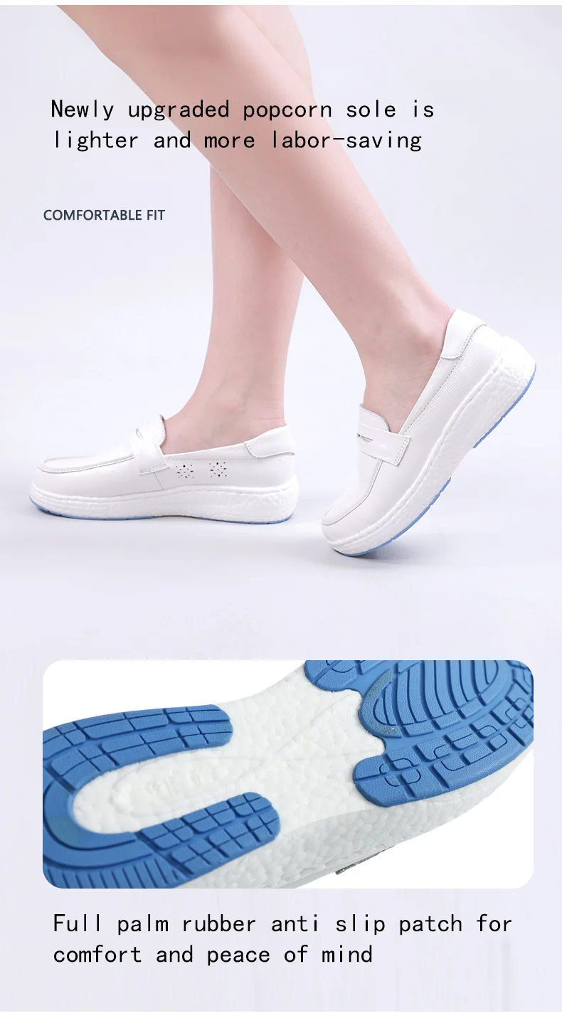 Casual White Genuine Leather Nurse Shoes for Women Comfortable and Breathable for Hospitals