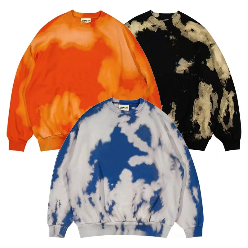 DiZNEW have a graf day Letter Print hoodie Vintage crewNeck Tie-Dye french Terry Sweatshirt details