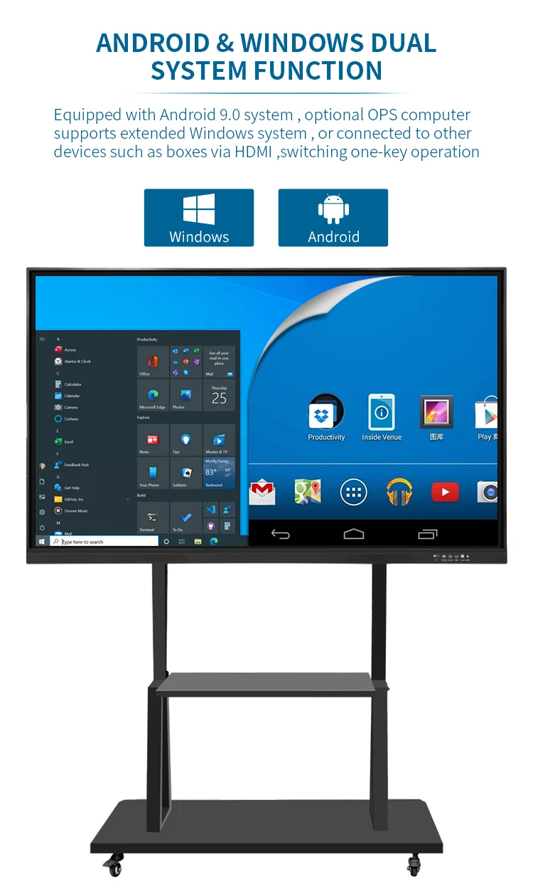 School Classroom Teaching 65 75 86 100 110 Inch Touchscreen Smart Board ...