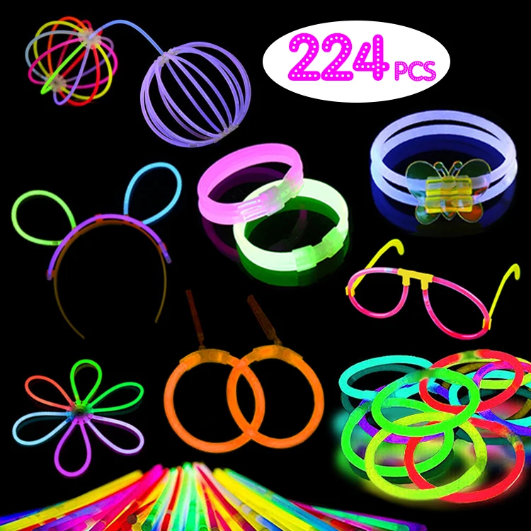 8"Glow Sticks Party Pack 224 Pcs Bracelets Party Favors Neon Color Connectors