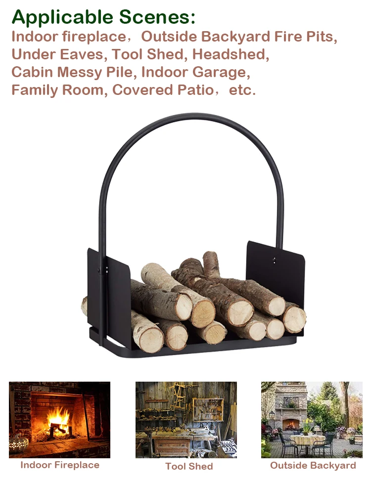 Black Coated Indoor Fireplace Wood Stove Fire Log Holder Hand Carry
