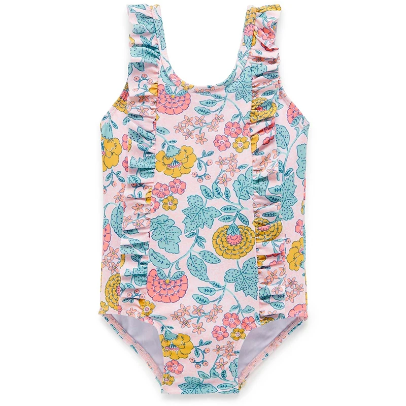 Hawaiian Girl Sleeveless One-piece Bow Floral Toddler Swimsuits Quick Dry CutOut Beach Girls Swimwear Models Halter Bikini Kids