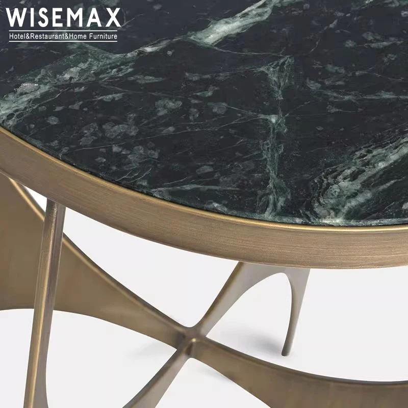 WISEMAX FURNITURE New Design Space Saving Small Marble Side Table Home Furniture Round Top Metal Side Tea Table for Living Room