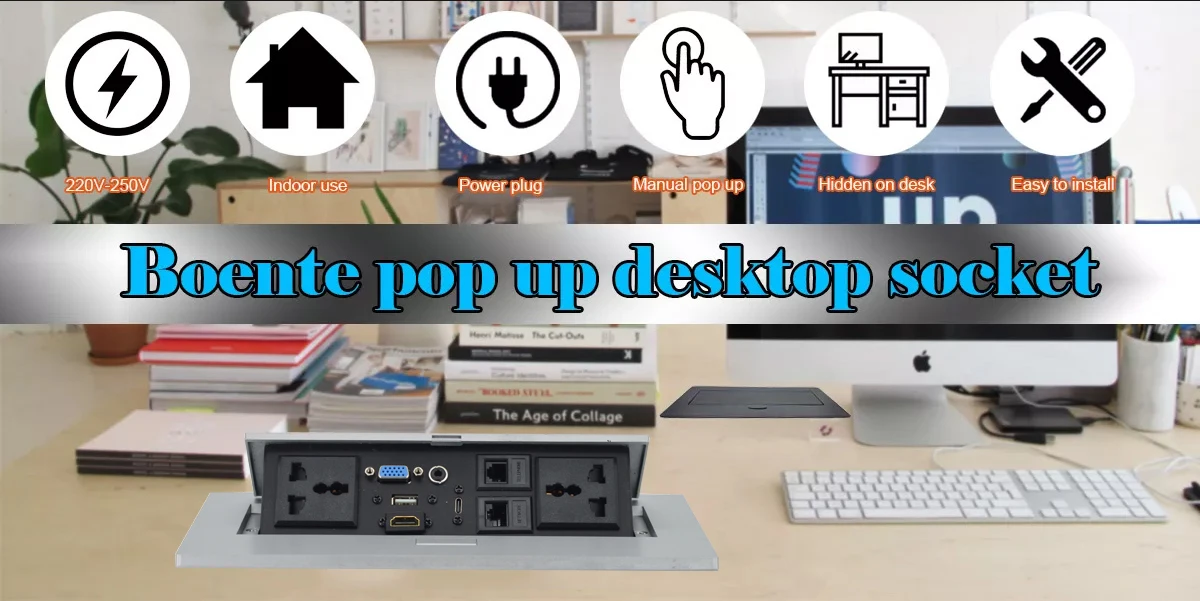 Computer Outlet Popup Universal Desktop Power Socket, PopUp Design, 2 AC Outlets & Cat6 Data ...