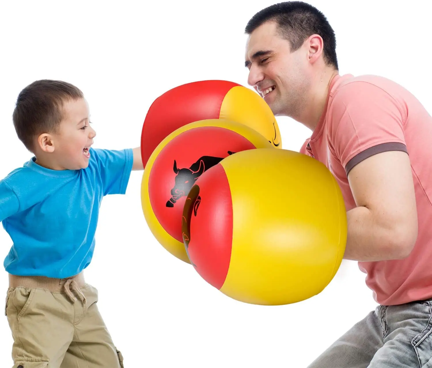 Дешевые Желтые красные детские боксерские игрушки, флокирующие надувные боксерские перчатки из ПВХ