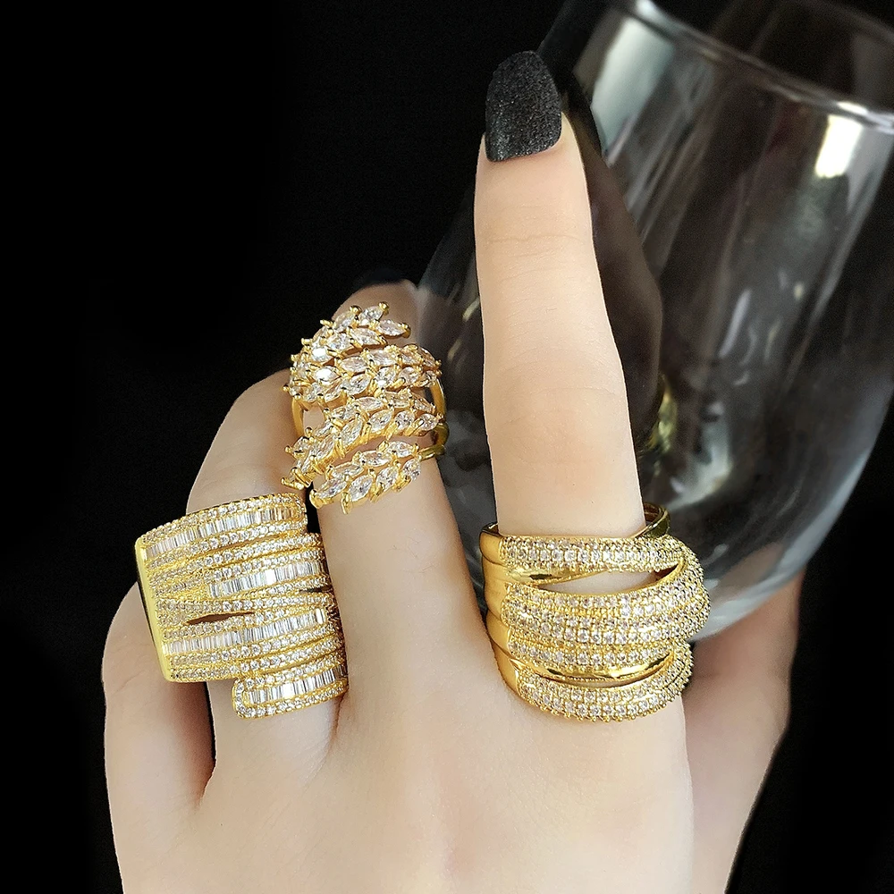 Thick Big Size Finger Ring with Cubic Zirconia 18k Gold - Main Image