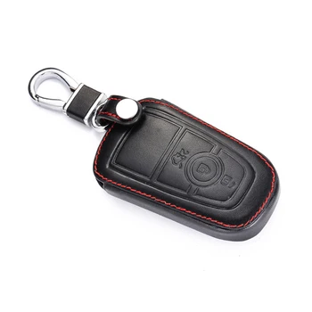 Leather Car Key Cover 3 Buttons Remote  Case Keychain Holder Auto Accessories For Ford Fusion Edge S-MAX Galaxy KA+ Figo Mustang