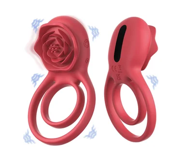 Vibrating Cock Ring with Rose Clitoral Stimulator Pleasure Penis Ring Vibrator Couples Adult Sex Toys for Men Women