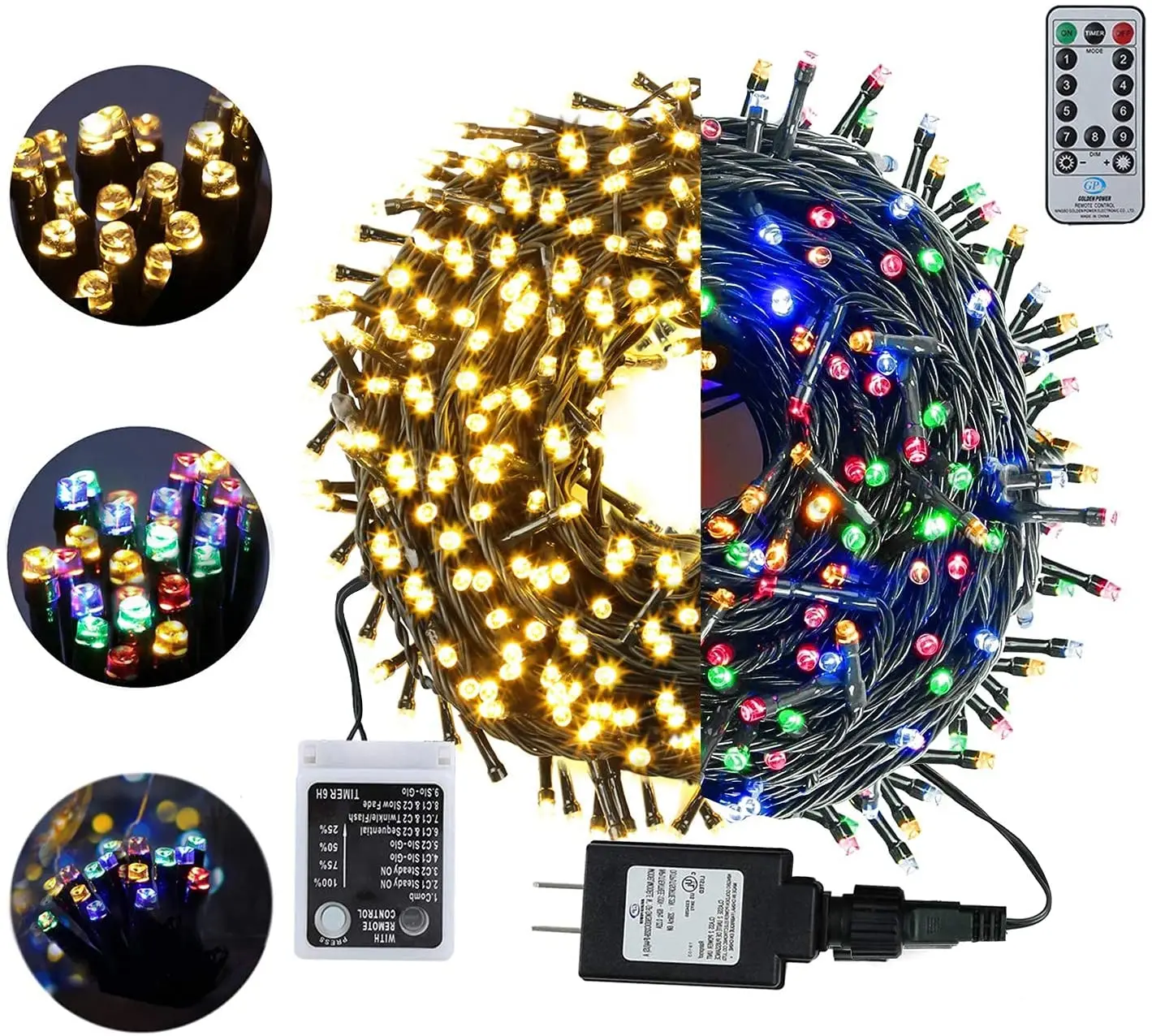 LED color-changing string lights can be connected to remote timer - 9 lighting modes - Christmas tree wedding garden decoration