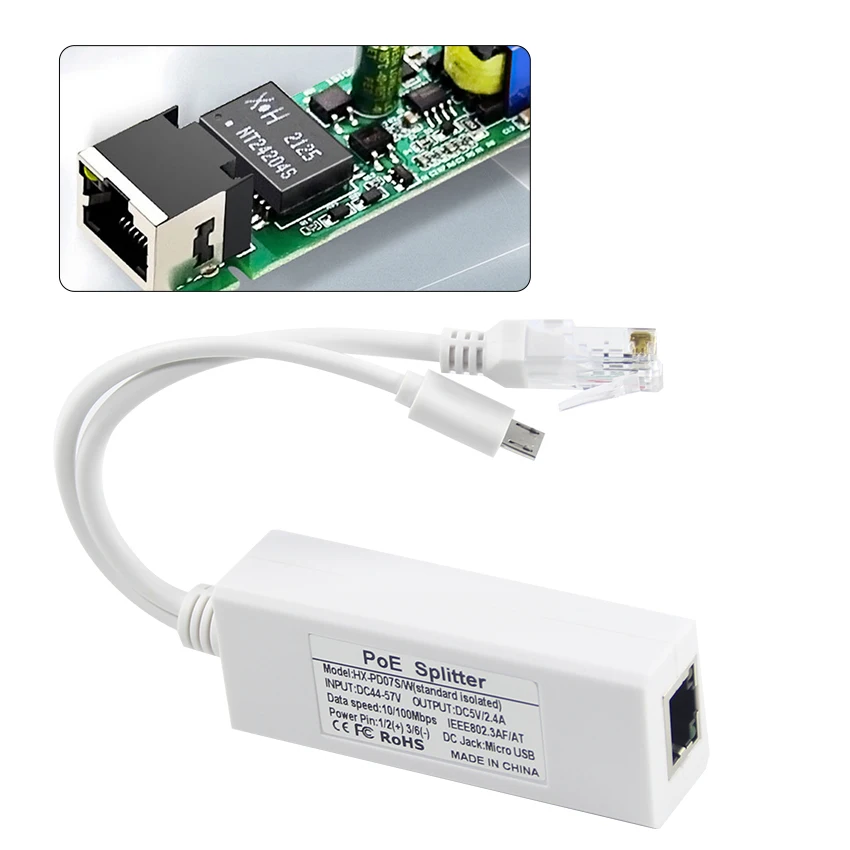 Gigabit PoE Splitter Input 48V Output USB C 5V 2.4A with IEEE 802.3af/at Standard 10,100 Mbps for PoE IP Cameras