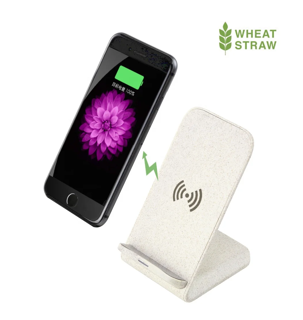Eco Wireless Charger Stand 10W Fast Wireless Charger Station PLA Wheat Straw Design Wireless Charging Dock for iPhone Pad