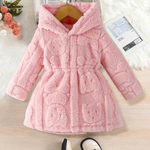 Customized Thick Winter Jacket for Girls Baby Faux Fur Coat with Rabbit Woolen Warm Overcoat for Toddlers Clothes for Kids
