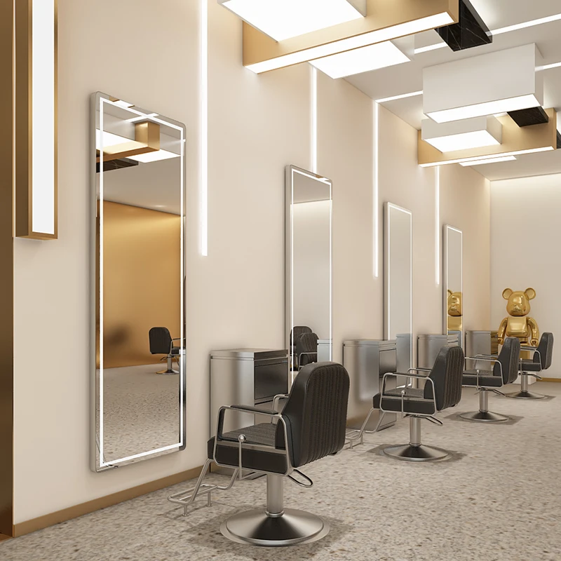 【ガラス】 ヘアサロン主導の照明付き装飾メイクアップサロン壁置きスマートミラーフルレングス Buy Goldl Wall Mounted