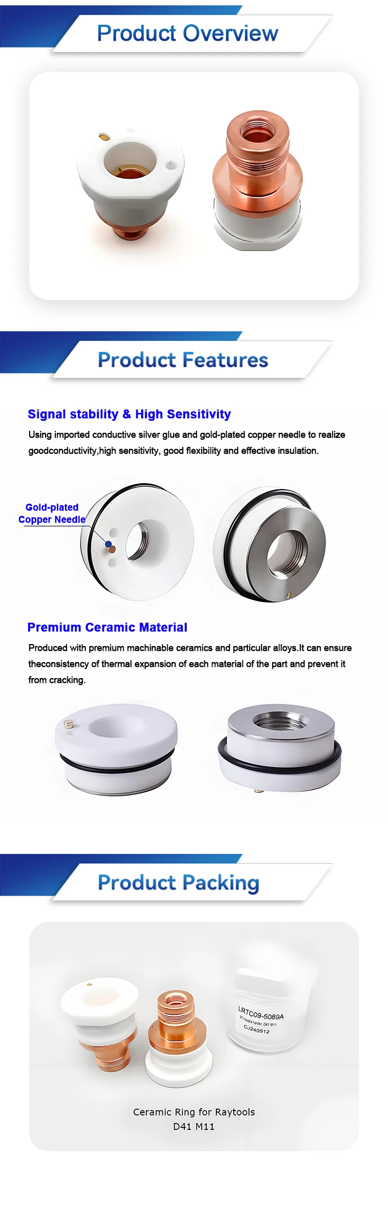 D41 M11 Ceramic Nozzle Holder New Fiber Laser Equipment Parts 120515089A Raytools