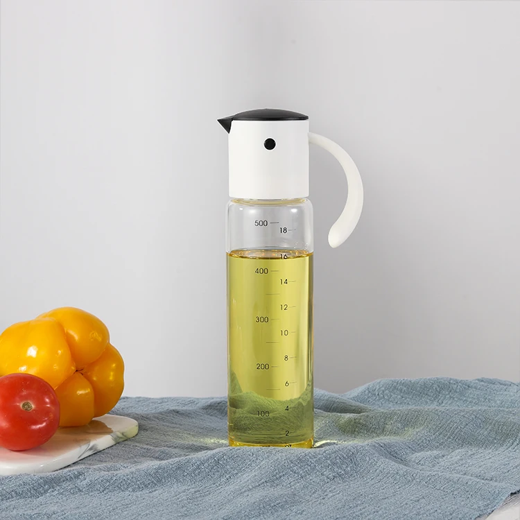 New Design 500ml Multiple Color Automatic Gravity Glass Oil and Vinegar Dispenser with Measure on Glass Bottle