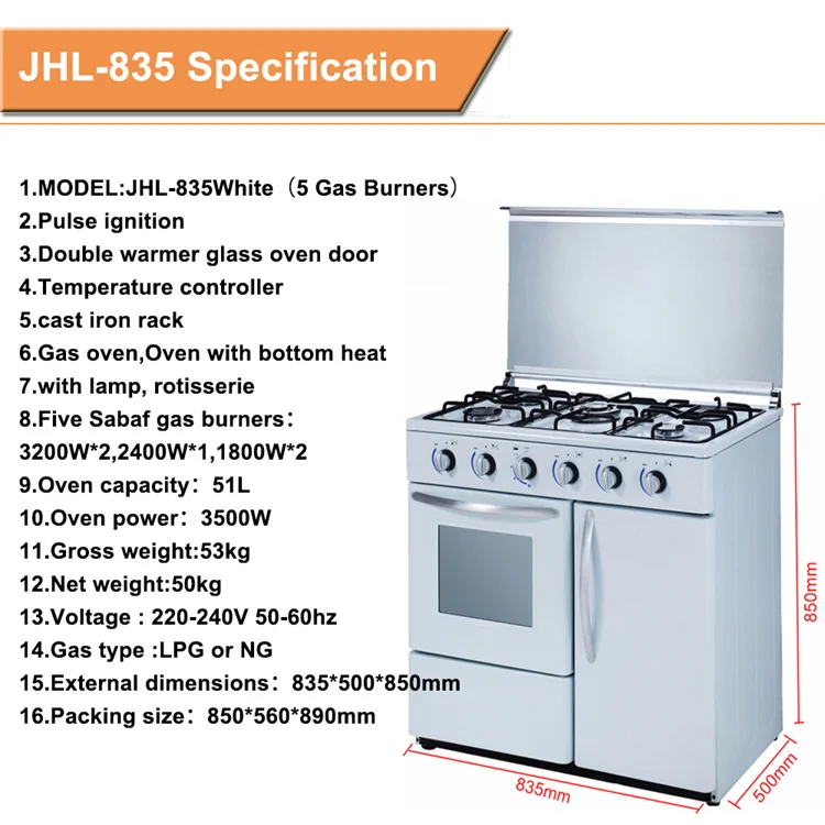 High Quality Freestanding 5 Gas Stoves With Oven Gas Cooking Oven With