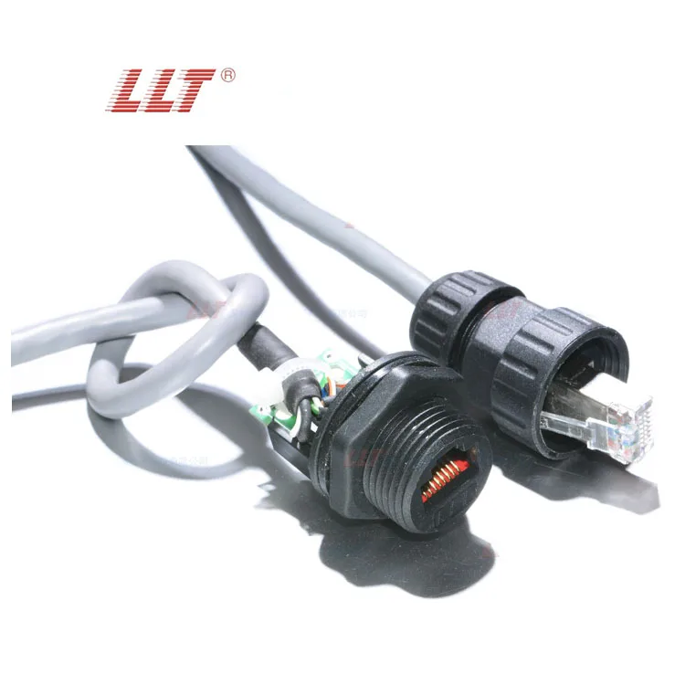 Panel Mounted IP67 Waterproof RJ45 Connector with Ethernet Cable