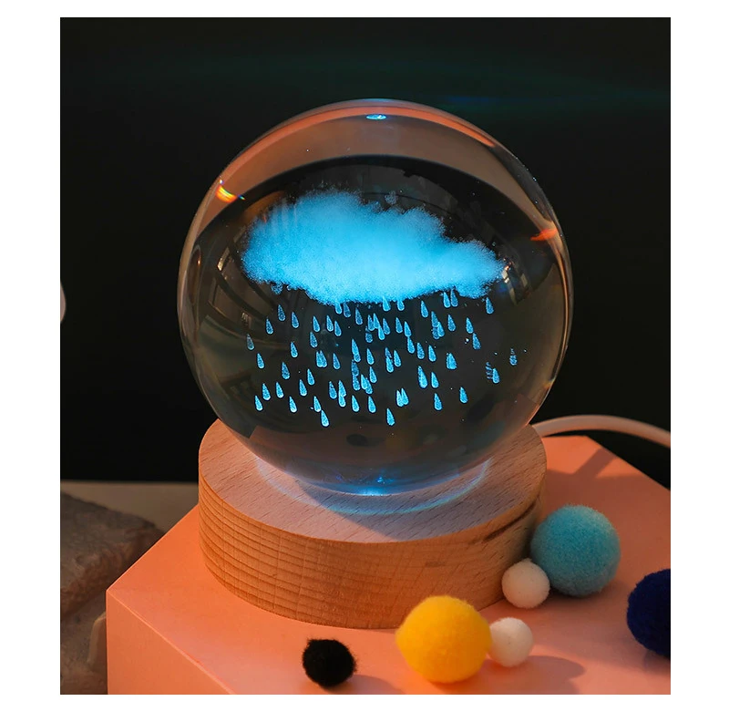 3d Rgb Crystal Square Round Wood Base Night Light Holder Customize