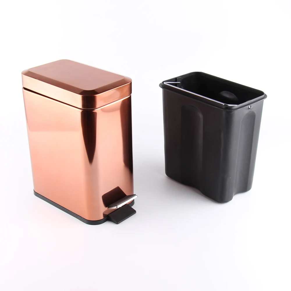 Chrome/Golden/Copper Square Trash Can/Pedal Bin with Plastic Inner Bucket