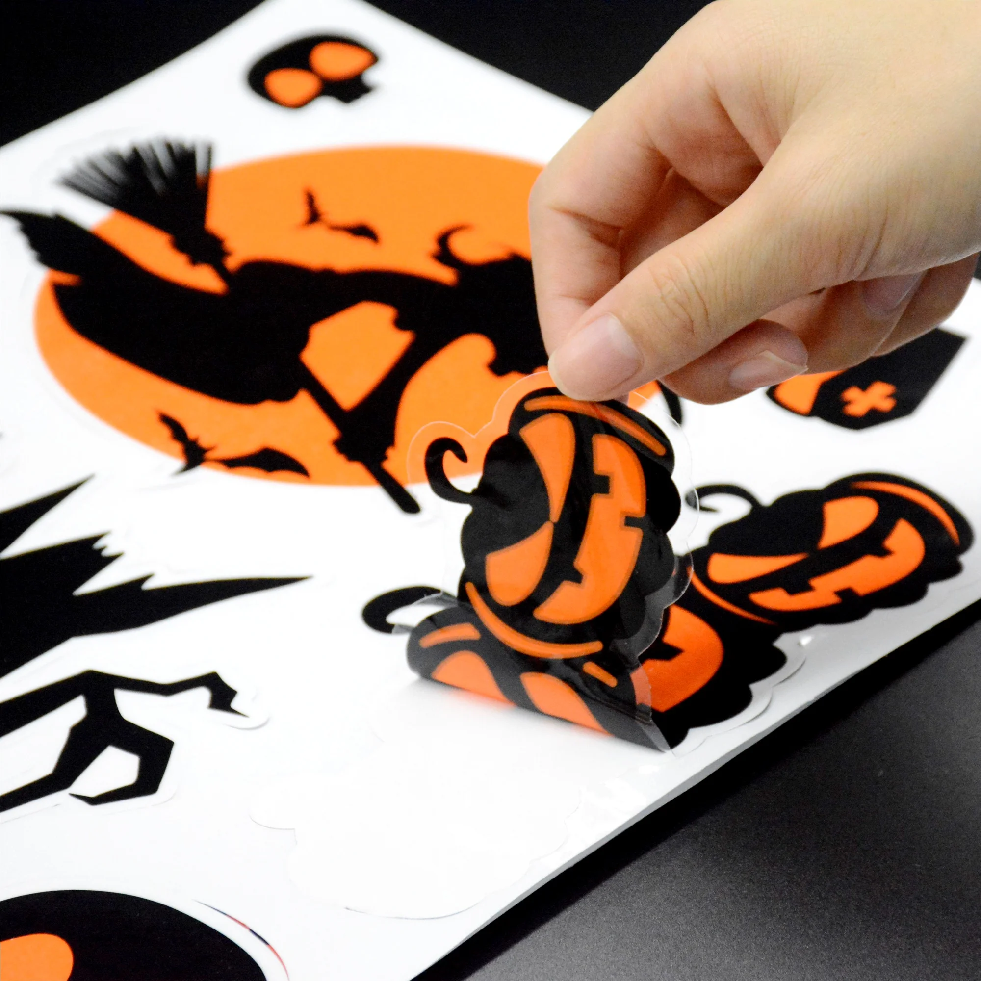 Halloween Party Removable Static Window Clings Cartoon Pumpkin Lantern Witch Ghost Bat Stickers for Window Wall Decorations