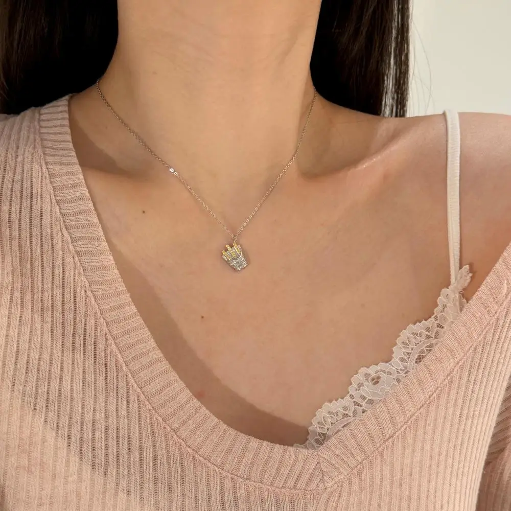 KAKODIY cartoon style 925 sterling silver fine Jewelry for Women 5A cubic zirconia pendant French fries shape necklace detail 6