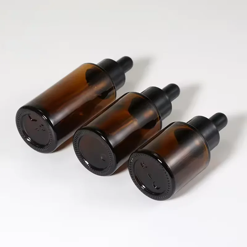 20ml 30ml 40ml 60ml Amber Color Flat Shoulder Essential Oil Dropper Bottle Cosmetic Glass Bottle With Dropper for Oil Package