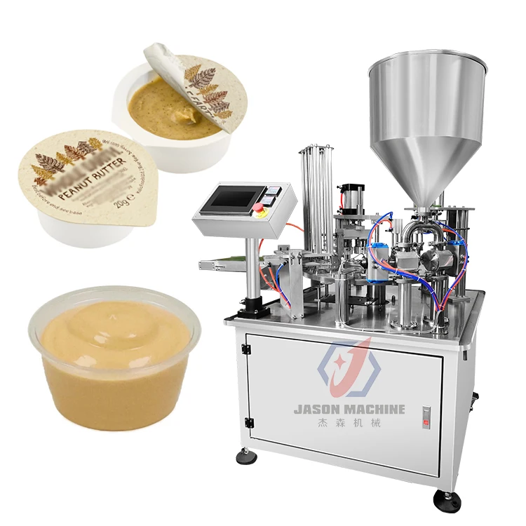 Fully Automatic 100ml 150ml Mayonnaise Sauce Peanut Butter Cup Filling and Sealing Machine