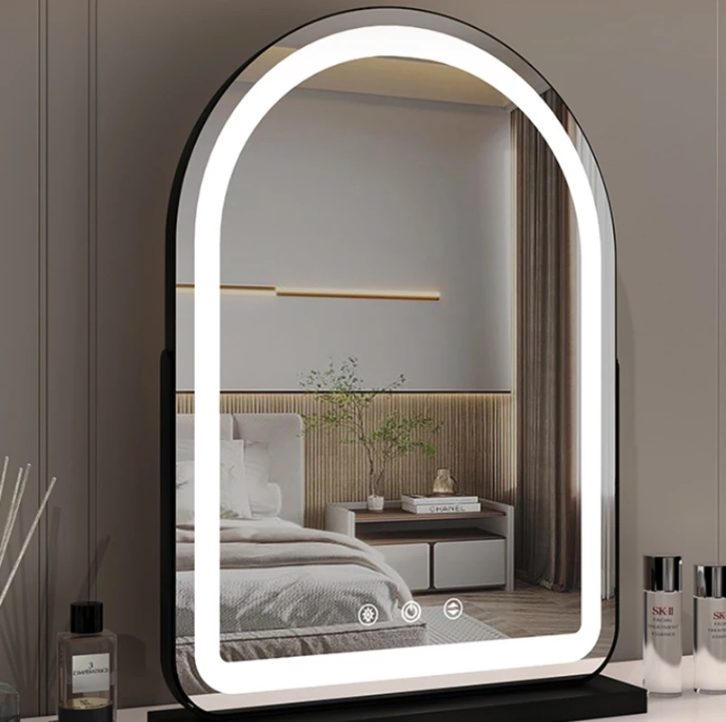 Modern LED Light Makeup Mirror with USB Charging and Natural Light Simulation for Tabletop Use