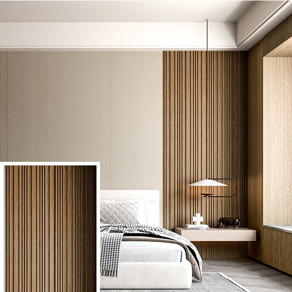Melinco Konvex och oregelbunden design Nya räfflade inomhusväggpaneler Flera PVC-beläggningar Inomhus WPC Hålrig stor väggpanel