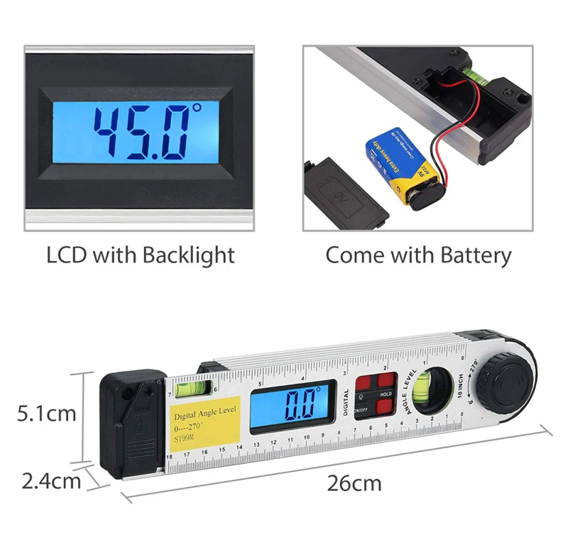 Digital Calibrated Protractor Inclinometer Mini Angle Finder Spirit Level Aluminum Digital Angle Meter