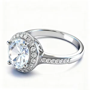 Wholesale 925 Silver Classic 1Ct Moissanite Halo Engagement Ring Elegant Bridal Wedding Anniversary Proposal