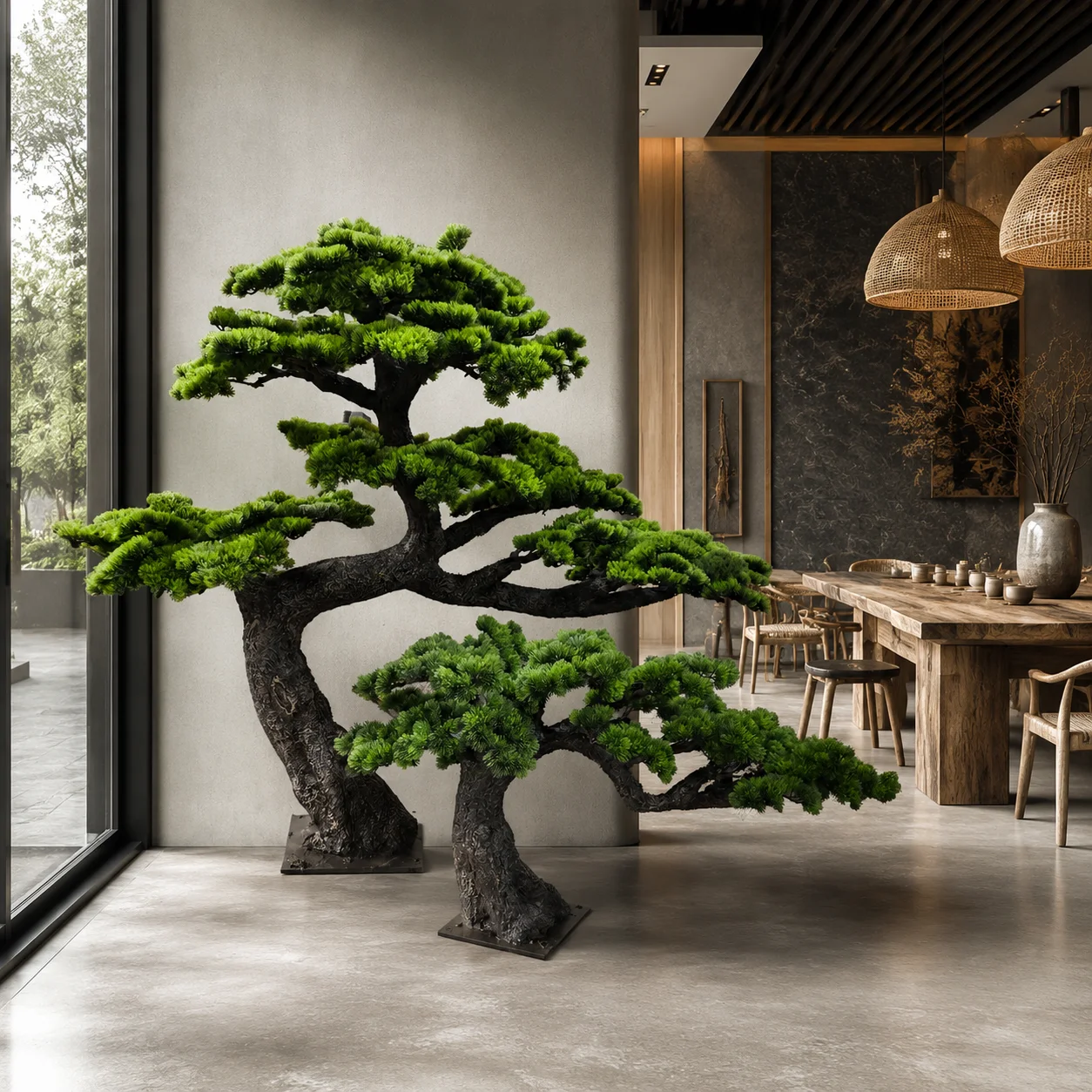 Custom 100% Handmade 2m*2m Fake Big Bonsai Tree Artificial Green 2 Cypress Pine Tree for Indoor Home Interior Decor