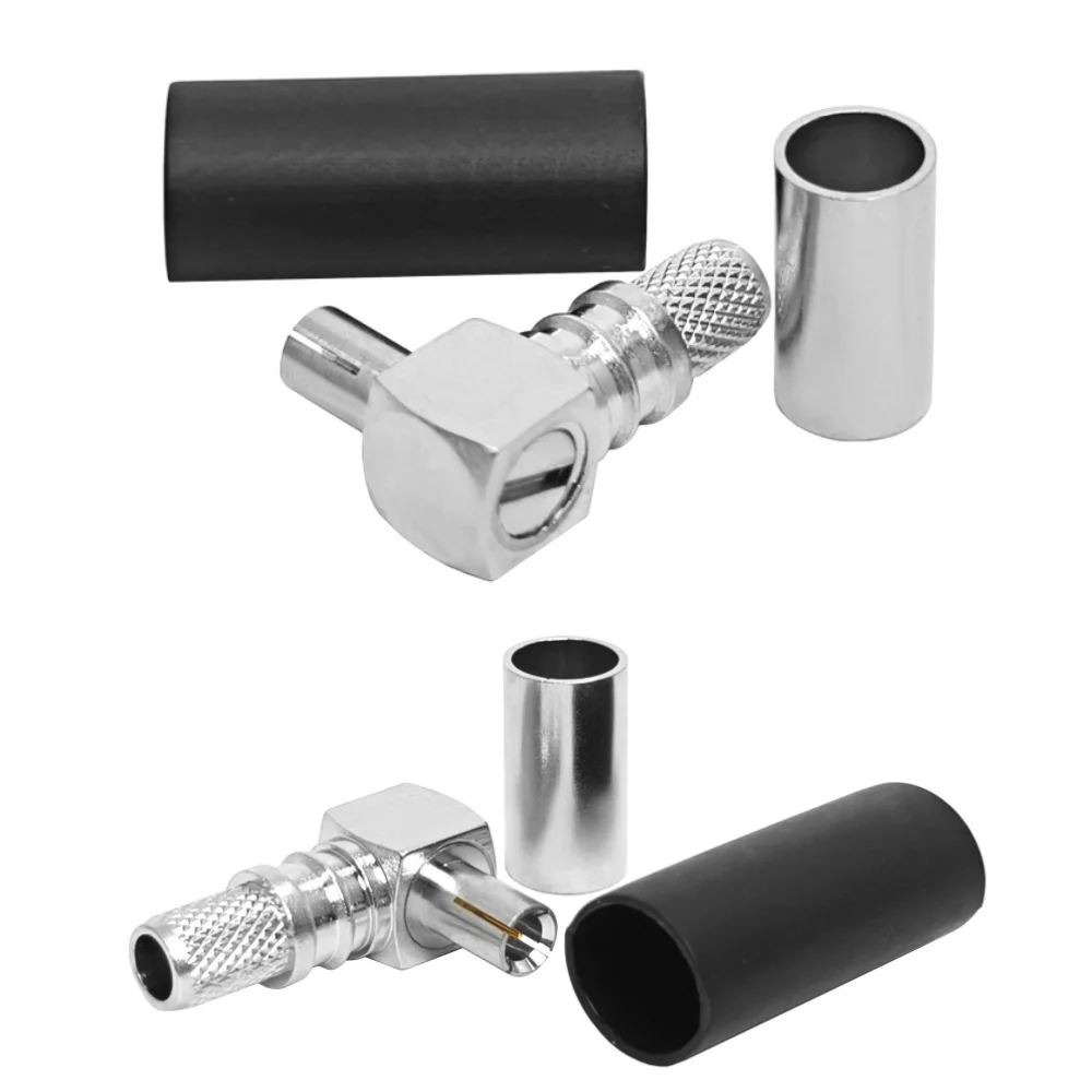 TS9 Male Plug Right Angle Nickel Plated Crimp for RG58 Coaxial RF Cable Connector