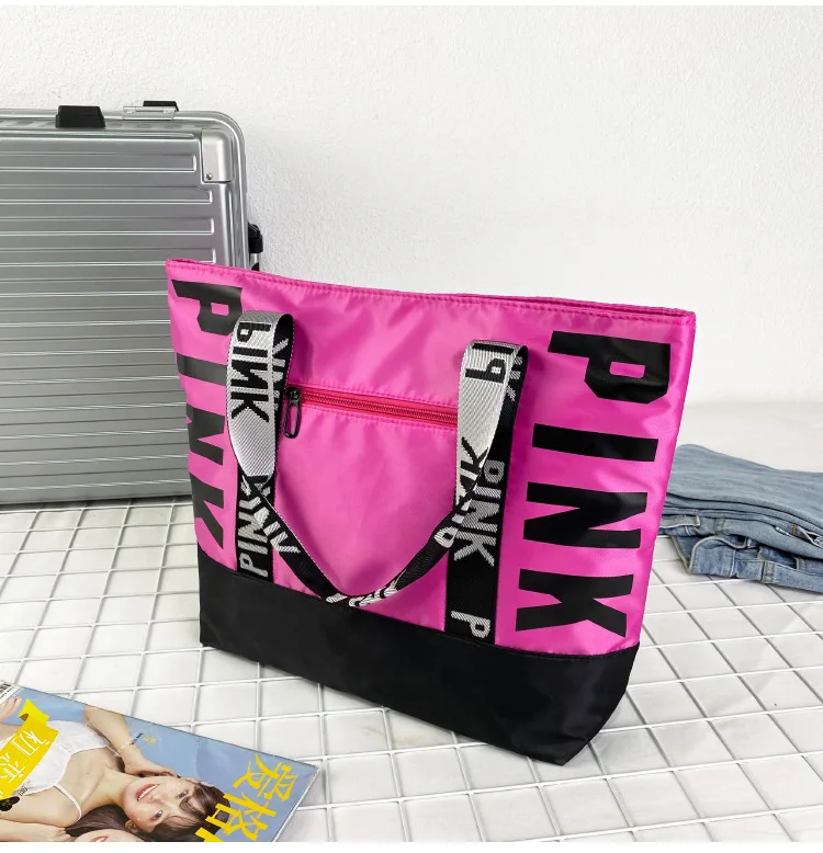 Oem Wholesale Cheap Hand Bag Ladies Luxury Beach Pink Waterproof Women Large Nylon Handbag