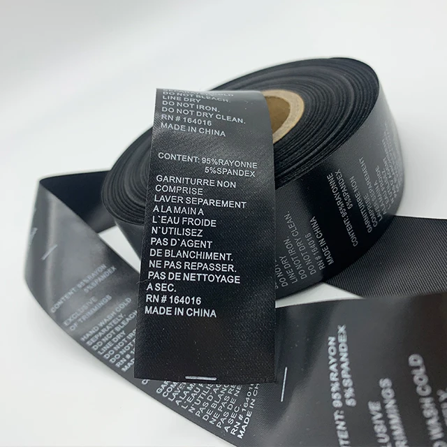 Custom Polyester Fabric  Printed Clothing Care Tag Cotton Instruction Warning Washing Label Satin Labels Wash Care Label