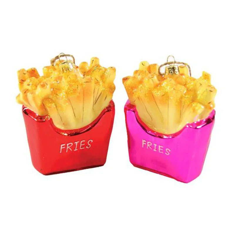 Custom Fast Food French Fries Bauble wholesale Blown Glass Chips Christmas Holiday Ornament for Xmas tree decoration