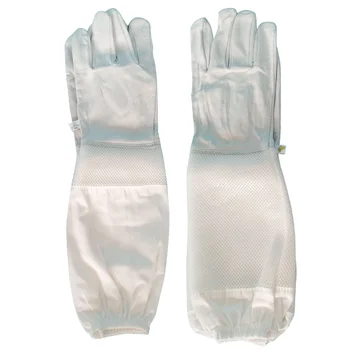 GL3028A White Anti Bee sting Sheepskin leather mesh long sleeves Beekeeping protection Safety Gloves for Beekeeper