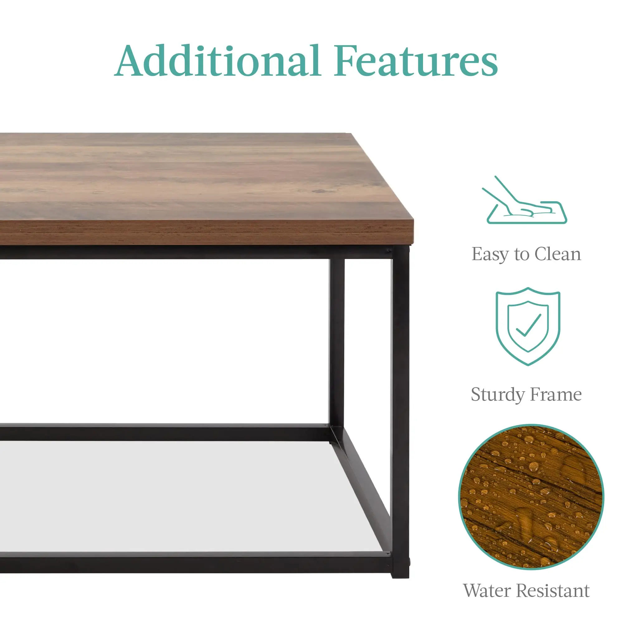 AJUNION 44 Inch Metal Frame Rectangular Wood Grain Top Coffee Table Modern Industrial Living Room Furniture MDF Coffee Table